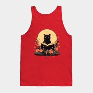 Floral Black Cat And Book Catshirt Tank Top